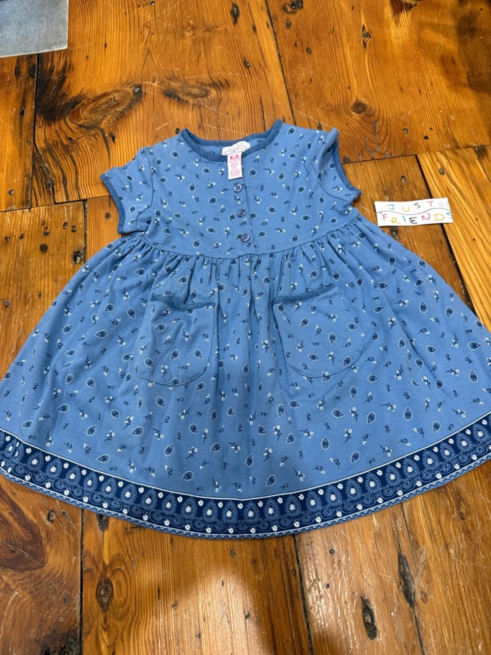 Just Friends Blue Paisley Pocket Dress with Border Trim NWT size 3T
